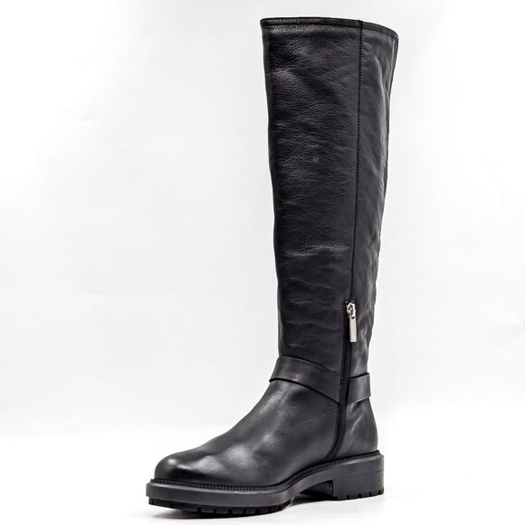Aquatalia Women Liana Black Leather Harness Moto biker Knee boots size 7.5 - Picture 3 of 11